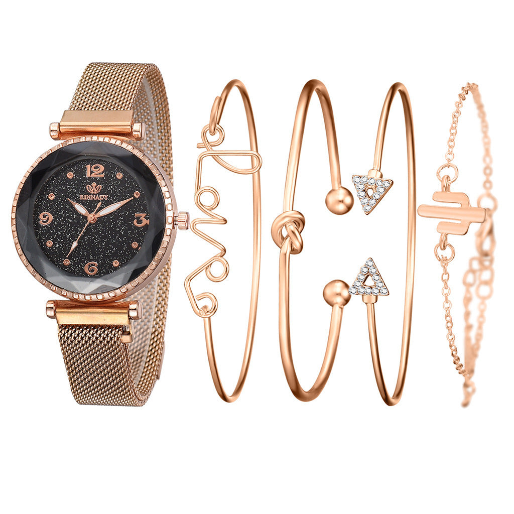 Montres pour femmes ciel étoilé boucle magnétique bracelet de mode montre-bracelet chiffres romains horloge simple cadeau