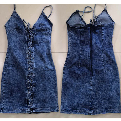 Robe en jean élastique à nouer pour femme