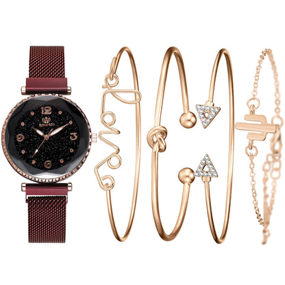 Montres pour femmes ciel étoilé boucle magnétique bracelet de mode montre-bracelet chiffres romains horloge simple cadeau