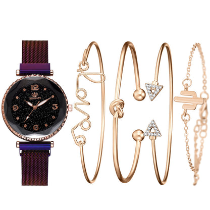 Montres pour femmes ciel étoilé boucle magnétique bracelet de mode montre-bracelet chiffres romains horloge simple cadeau