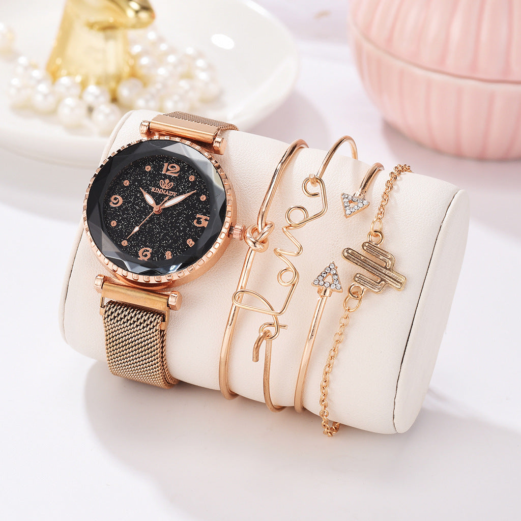 Montres pour femmes ciel étoilé boucle magnétique bracelet de mode montre-bracelet chiffres romains horloge simple cadeau