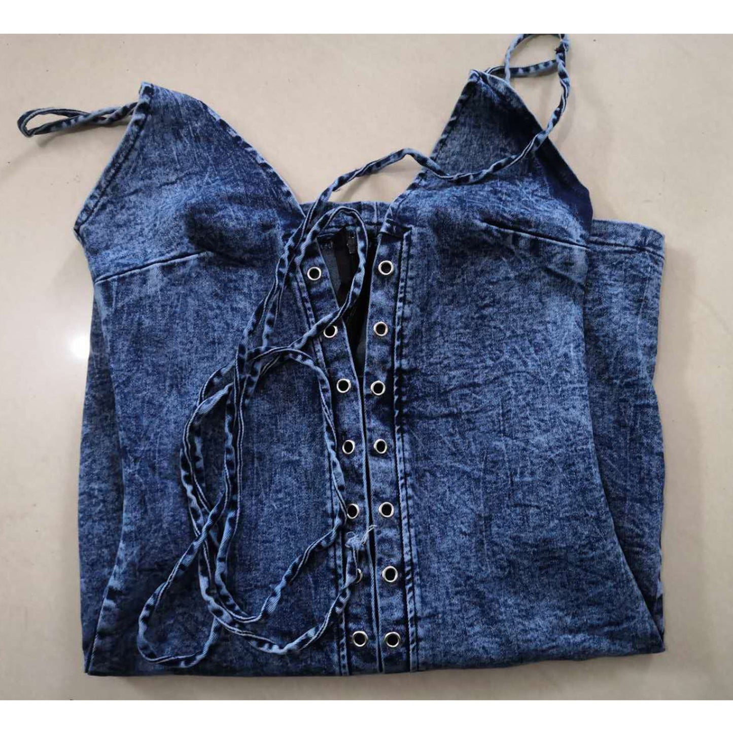 Robe en jean élastique à nouer pour femme