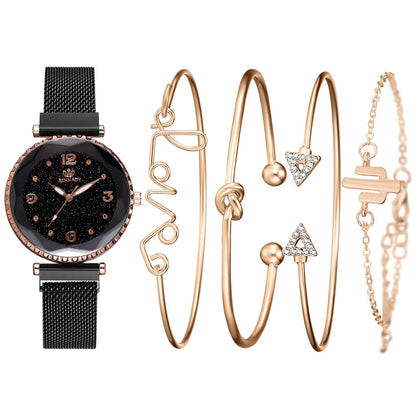 Montres pour femmes ciel étoilé boucle magnétique bracelet de mode montre-bracelet chiffres romains horloge simple cadeau