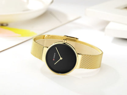 Montre à quartz tendance pour femme avec ceinture en maille et pointeur