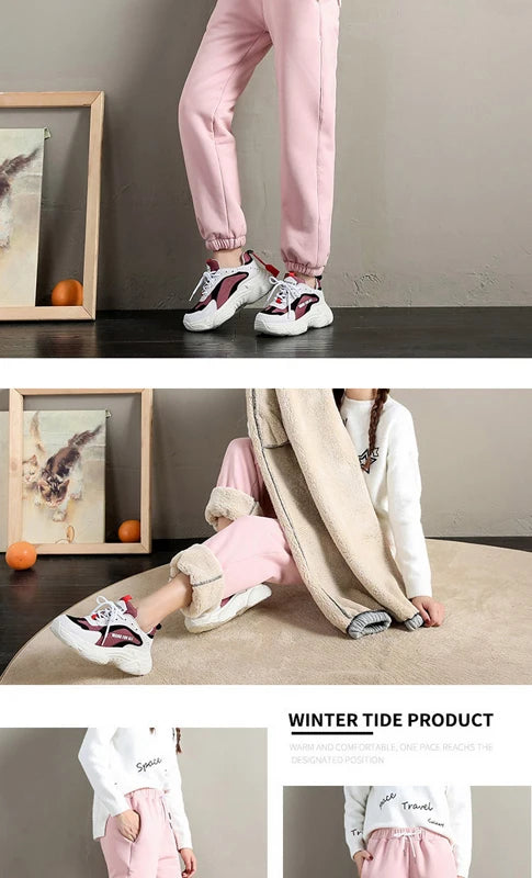 Winter Women Harem Pants Drawstring Fleece Long Thicken Y2K Sweatpants Joggers Trousers Sports Casual Soild Color Warm Pants