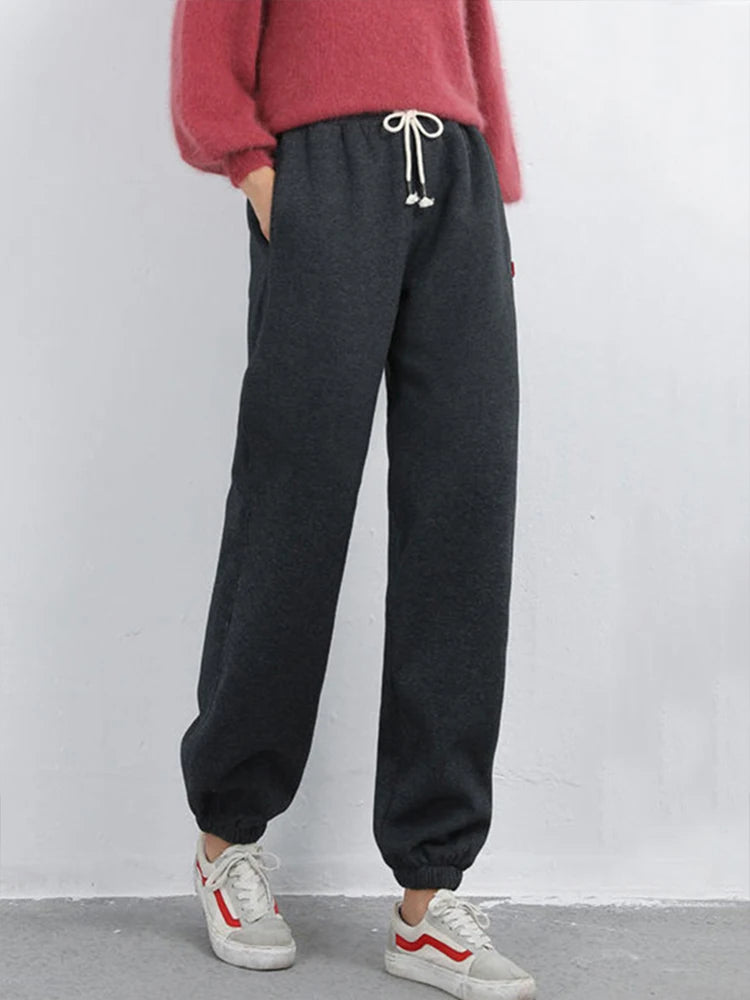 Winter Women Harem Pants Drawstring Fleece Long Thicken Y2K Sweatpants Joggers Trousers Sports Casual Soild Color Warm Pants