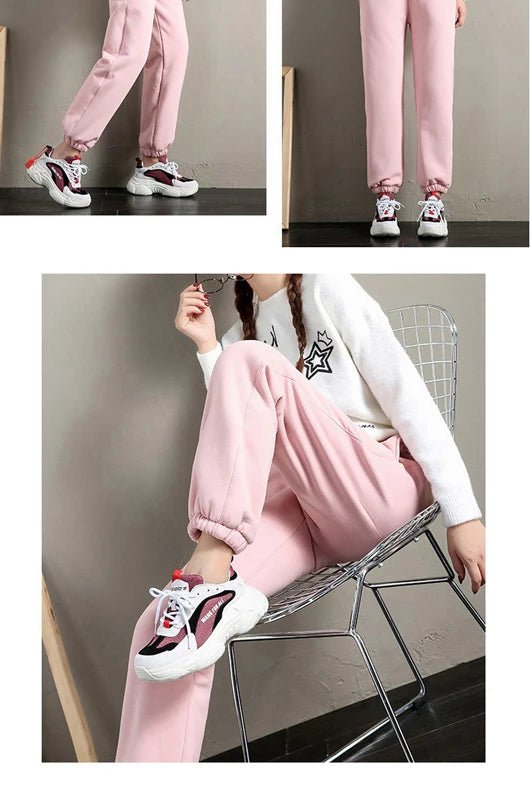 Winter Women Harem Pants Drawstring Fleece Long Thicken Y2K Sweatpants Joggers Trousers Sports Casual Soild Color Warm Pants