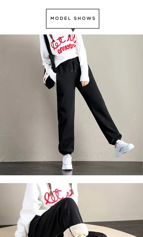 Winter Women Harem Pants Drawstring Fleece Long Thicken Y2K Sweatpants Joggers Trousers Sports Casual Soild Color Warm Pants