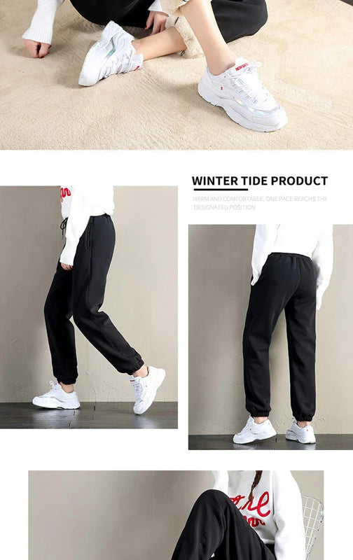 Winter Women Harem Pants Drawstring Fleece Long Thicken Y2K Sweatpants Joggers Trousers Sports Casual Soild Color Warm Pants