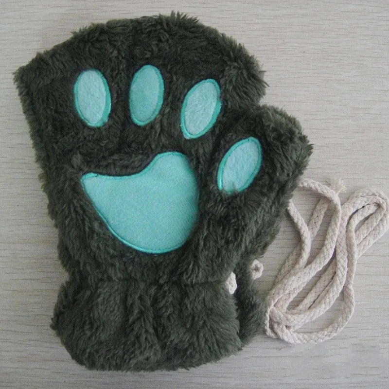 Gants en Peluche à Griffes de Chat – Mitaines Sans Doigts Douces et Chaudes, Gants de Costume Ours Fluffy