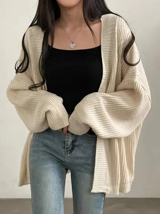 Zoki Harajuku Oversize Cardigan Sweater Women Casual Loose Lazy Wind Korean Tops Vintage Long Sleeve Lady Simple Design Cardigan