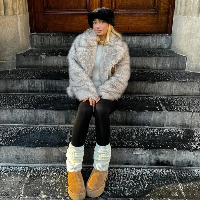 Neo Mint Chic Street Girls Gradient Faux Fur Jacket Women Winter 2024 Brand Fashion Fluffy Fox Fur Coat Female Luxury Outerwear