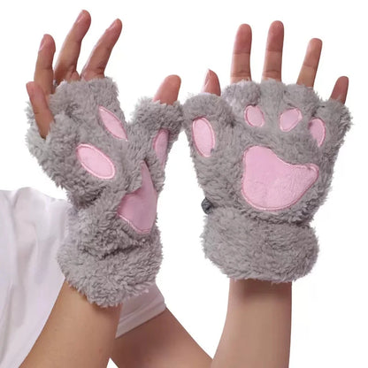 Gants en Peluche à Griffes de Chat – Mitaines Sans Doigts Douces et Chaudes, Gants de Costume Ours Fluffy