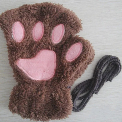 Gants en Peluche à Griffes de Chat – Mitaines Sans Doigts Douces et Chaudes, Gants de Costume Ours Fluffy