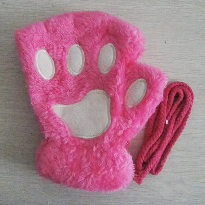 Gants en Peluche à Griffes de Chat – Mitaines Sans Doigts Douces et Chaudes, Gants de Costume Ours Fluffy