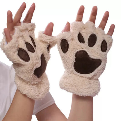 Gants en Peluche à Griffes de Chat – Mitaines Sans Doigts Douces et Chaudes, Gants de Costume Ours Fluffy