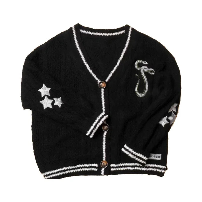 TS Cardigan Star Embroidery Knit Button Up Oversized Folklore Cardigan Sweater Women Unisex Eras Tours Outfit