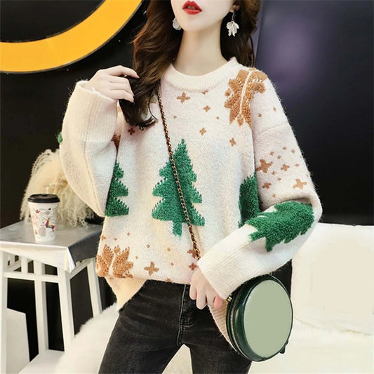 Women Christmas Casual High Thick Winter Print Loose Pullover Knit Sweater Top Tall Sweatshirts for Men Sweater Work