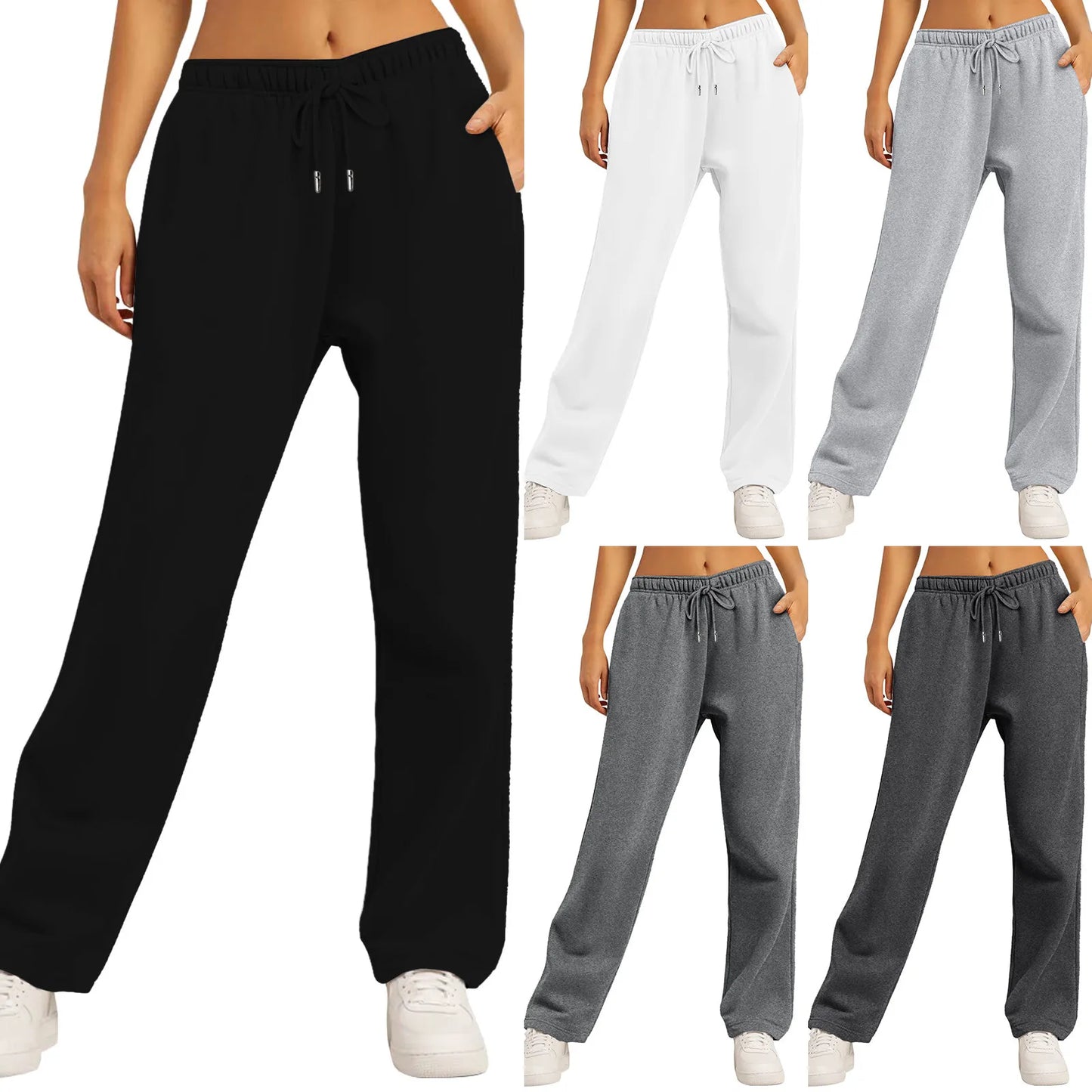 Womens Trousers Sport Jogging Fleece Lined Sweatpants Straight Leg Pants Bottom Joggers Workout Sweatpants Bottom Basic Pants