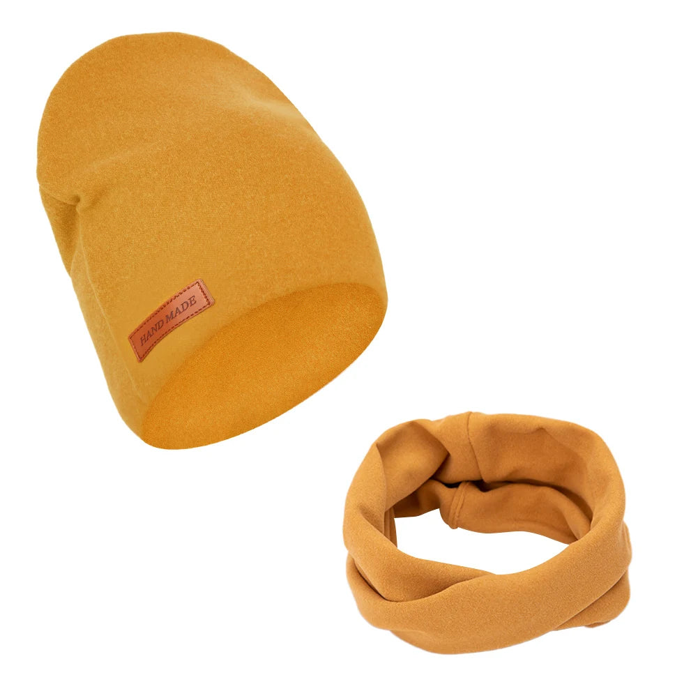 2 Bonnets et Écharpes en Faux Cachemire pour Bébé – Couvre-chefs d'Hiver Double Couche