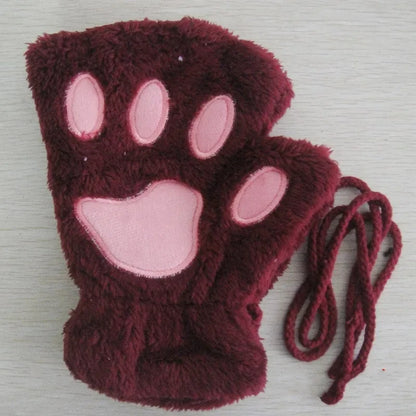 Gants en Peluche à Griffes de Chat – Mitaines Sans Doigts Douces et Chaudes, Gants de Costume Ours Fluffy