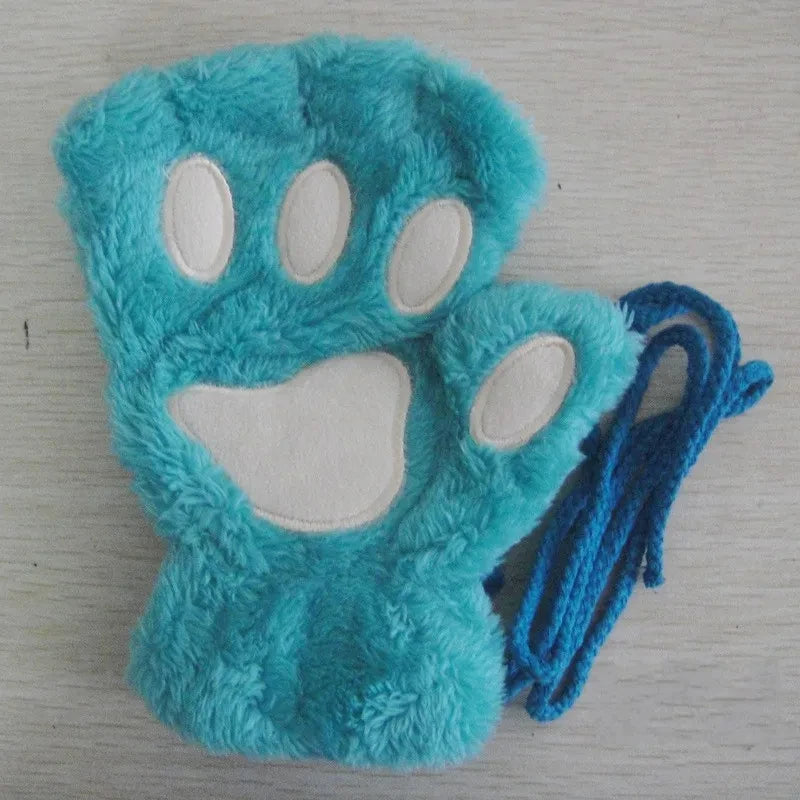 Gants en Peluche à Griffes de Chat – Mitaines Sans Doigts Douces et Chaudes, Gants de Costume Ours Fluffy