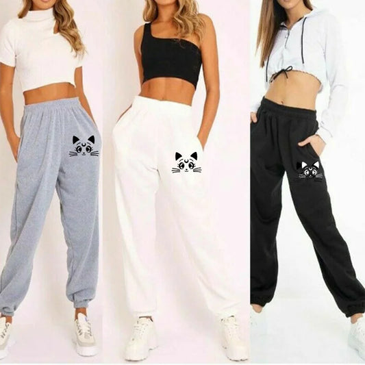 Women's Cat Printed Sweatpants Loose Fit Trousers Joggers Women's Casual Fitness Joggers