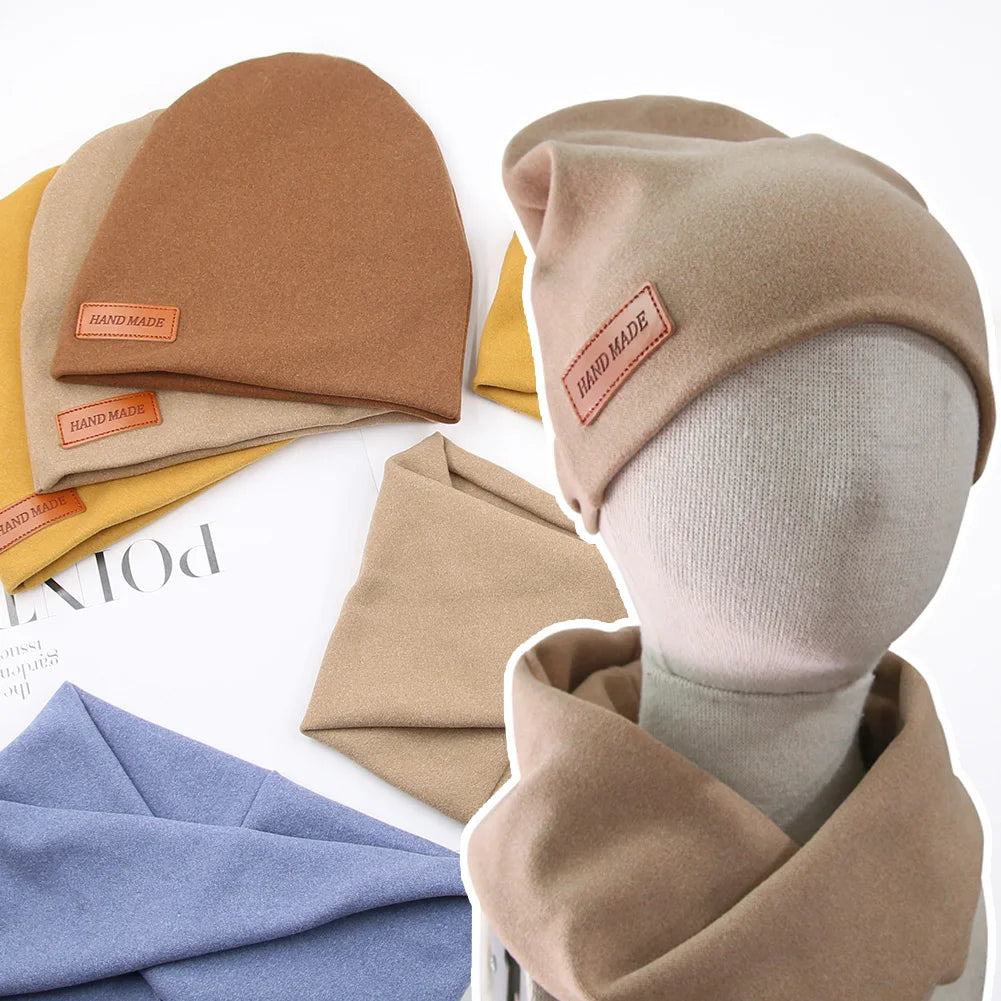 2 Bonnets et Écharpes en Faux Cachemire pour Bébé – Couvre-chefs d'Hiver Double Couche