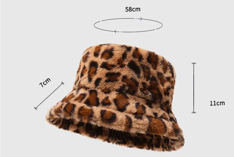 Chapeau hiver femme, imprimé léopard, chaud et polyvalent, style seau en peluche.