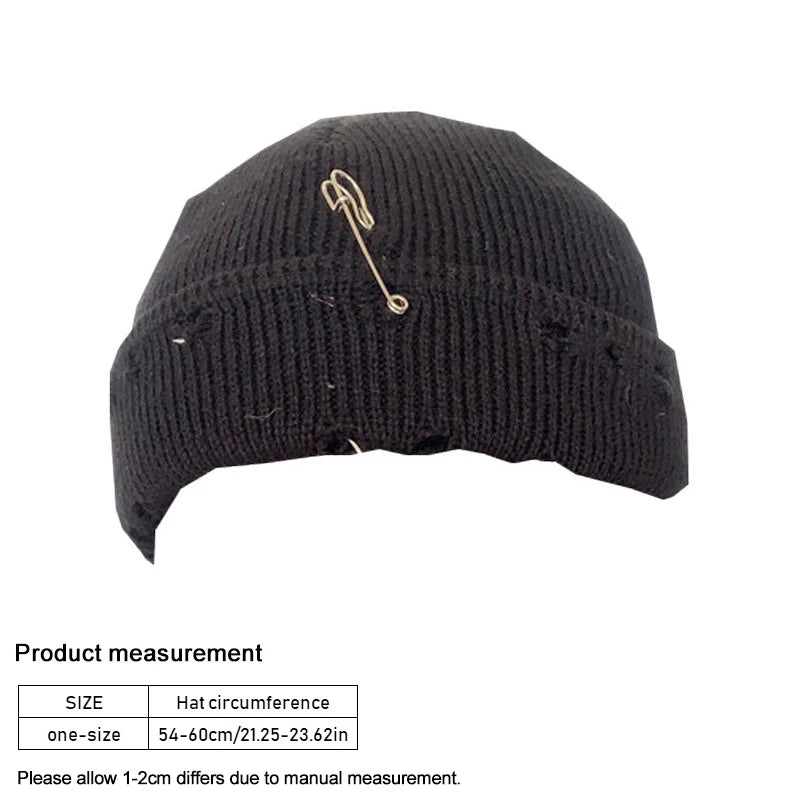 Winter Harajuku Y2K Knitted Hat Women Fashion Warm Thick Men Hip Hop Pin Hole Skullcap Short Hat Unisex Basic Cap