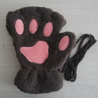 Gants en Peluche à Griffes de Chat – Mitaines Sans Doigts Douces et Chaudes, Gants de Costume Ours Fluffy