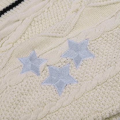 Women Winter Loose Knitted Cardigans Coat Star Embroidery Y2K Sweaters Streetwear Vintage Casual Single Breasted Long Sleeve Top