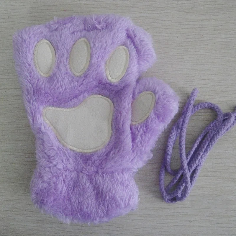 Gants en Peluche à Griffes de Chat – Mitaines Sans Doigts Douces et Chaudes, Gants de Costume Ours Fluffy