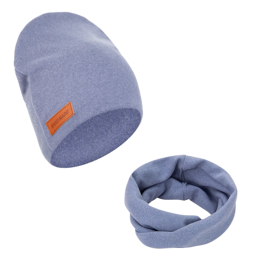 2 Bonnets et Écharpes en Faux Cachemire pour Bébé – Couvre-chefs d'Hiver Double Couche