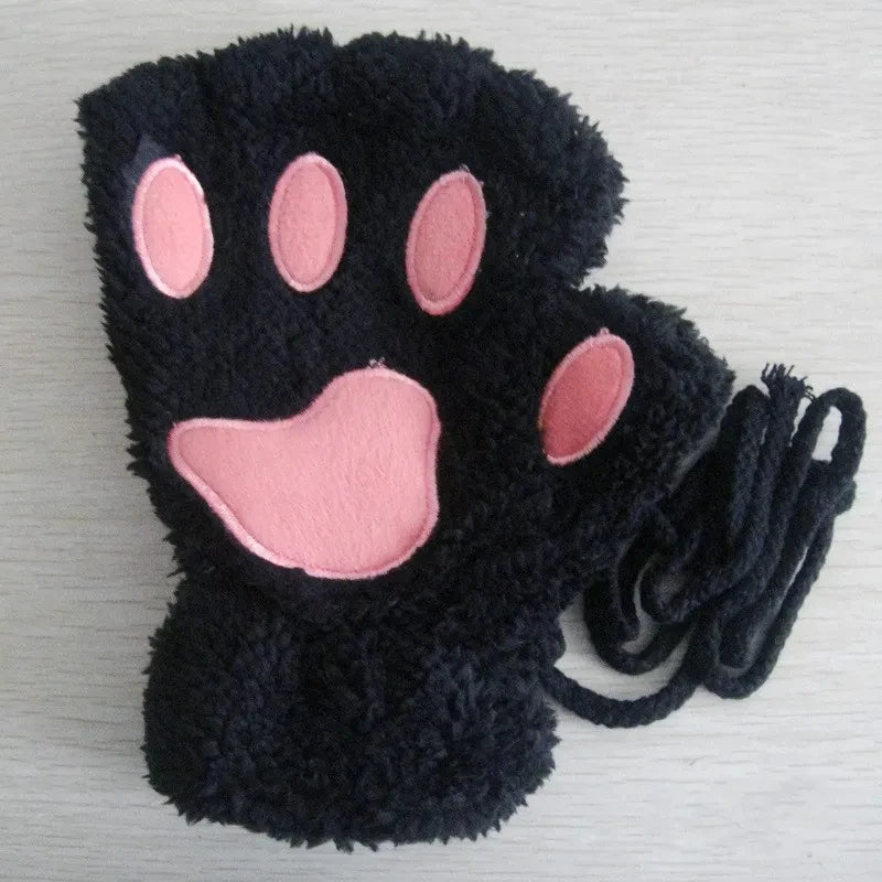 Gants en Peluche à Griffes de Chat – Mitaines Sans Doigts Douces et Chaudes, Gants de Costume Ours Fluffy