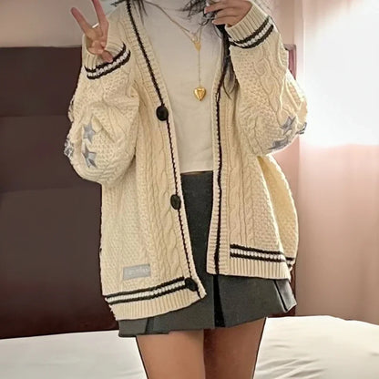 TS Cardigan Star Embroidery Knit Button Up Oversized Folklore Cardigan Sweater Women Unisex Eras Tours Outfit