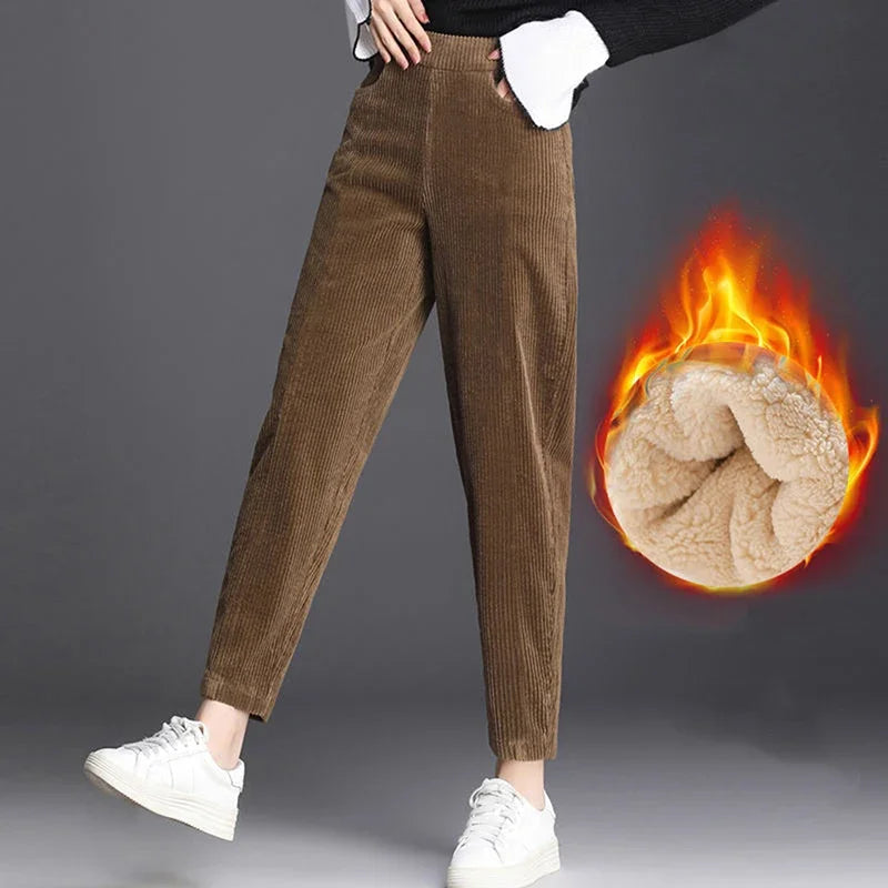 Plush Thick Casual Pants Women Corduroy Warm Pants Autumn Winter Leggings High Waist Harem Pants Trousers Women Брюкиженские