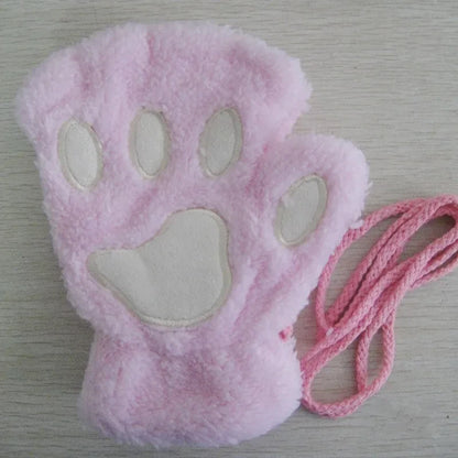 Gants en Peluche à Griffes de Chat – Mitaines Sans Doigts Douces et Chaudes, Gants de Costume Ours Fluffy