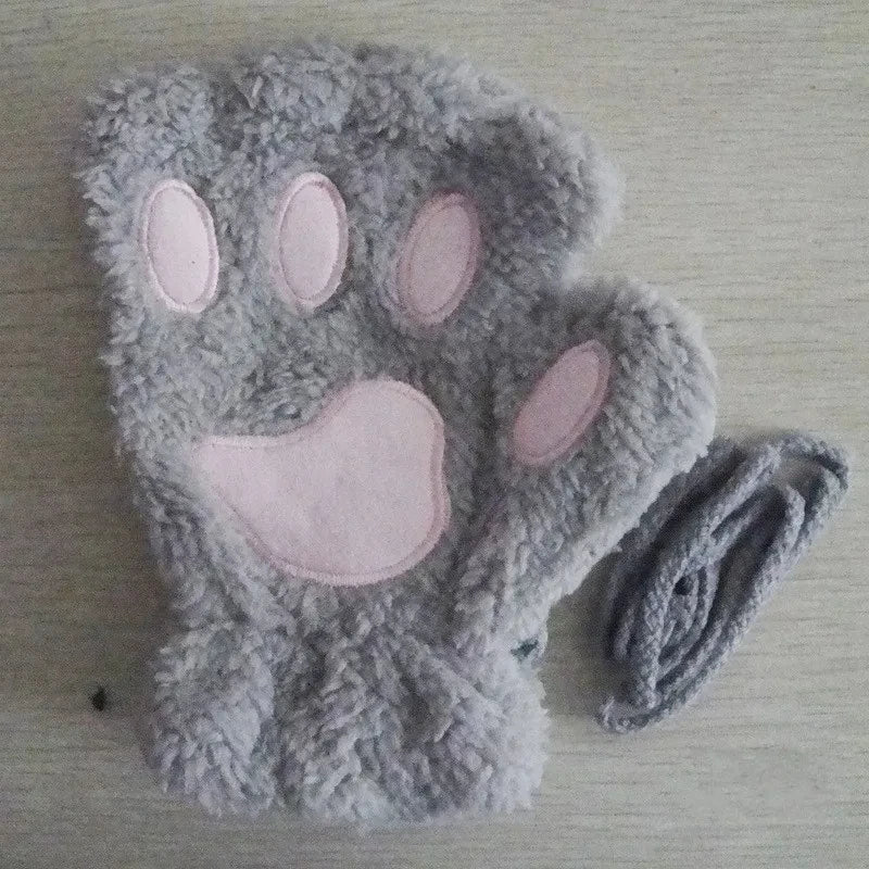 Gants en Peluche à Griffes de Chat – Mitaines Sans Doigts Douces et Chaudes, Gants de Costume Ours Fluffy