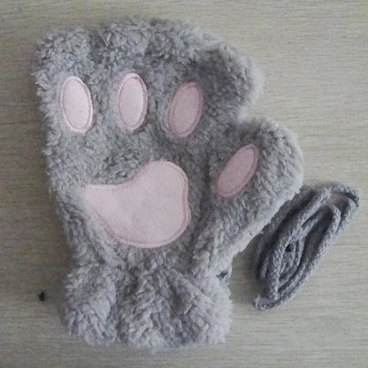 Gants en Peluche à Griffes de Chat – Mitaines Sans Doigts Douces et Chaudes, Gants de Costume Ours Fluffy