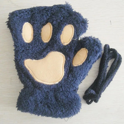 Gants en Peluche à Griffes de Chat – Mitaines Sans Doigts Douces et Chaudes, Gants de Costume Ours Fluffy