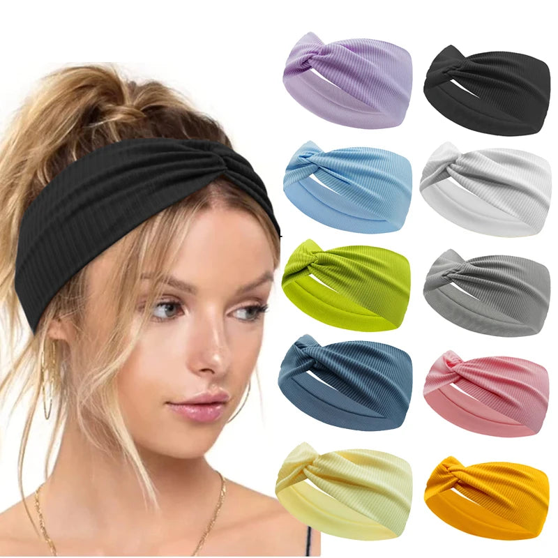 Silky Threaded Fabric Twist Headband Yoga Workout Running Sport Elastic Hair Bands for Women's Turban Hair Wrap for Girls