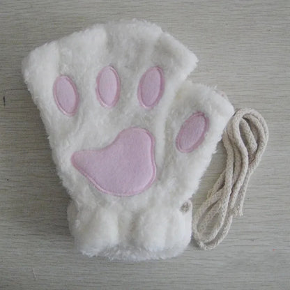 Gants en Peluche à Griffes de Chat – Mitaines Sans Doigts Douces et Chaudes, Gants de Costume Ours Fluffy