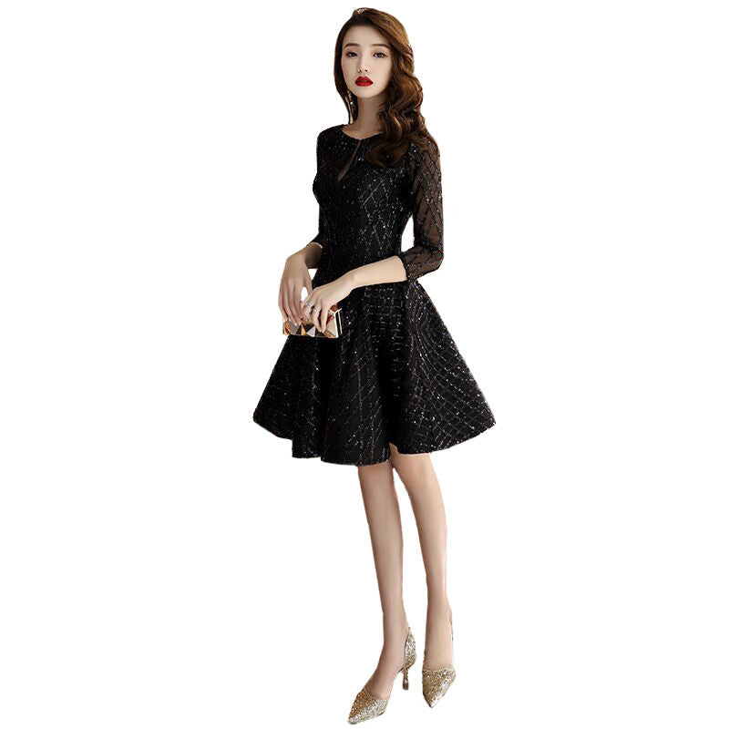 Robe de soirée noire pour femme, petite robe courte pour soirée cocktail, anniversaire, mondaine